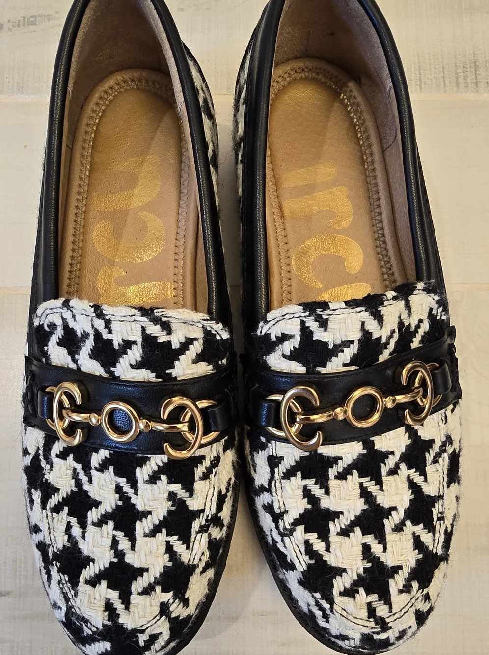 {5.5} Sam Edelman Circus Deana Black White Houndstooth Lug Sole Loafers